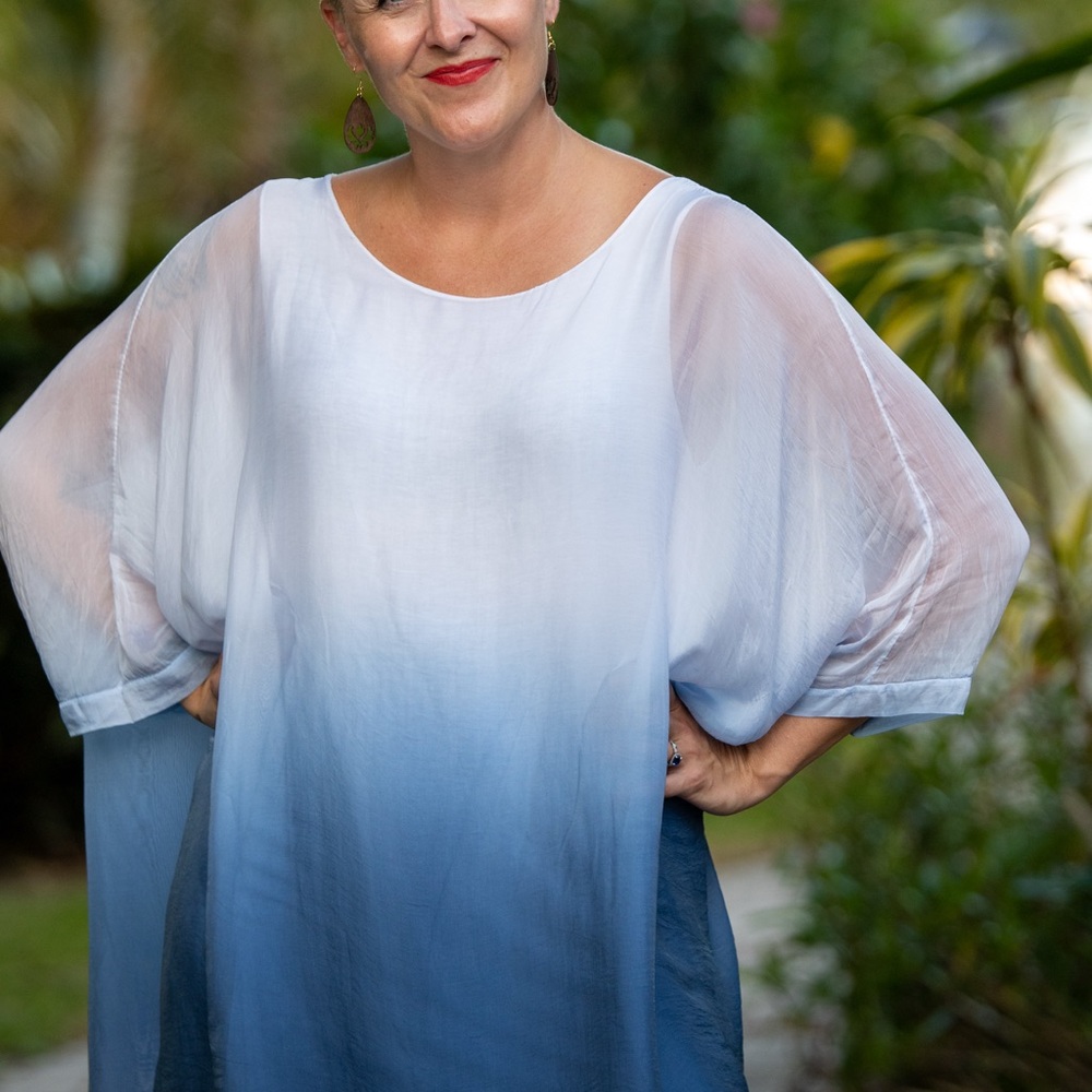 Elegant Blue Ombre Sheer Dress